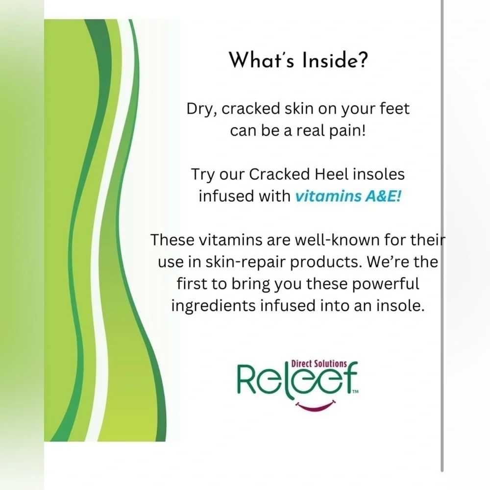 RELEEF DIRECT SOLUTIONS Cracked Heel Relief Infused Insoles, NIB